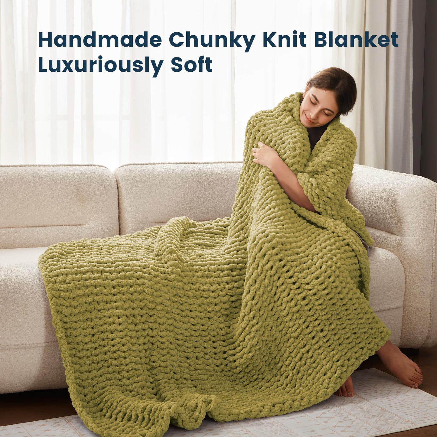 SLEEP ZONE Chunky Knit Throw Blanket for Couch, Throw Blankets for Bed - Hand Made Cozy Soft Large Rope Knot Heavy Blankets Home Decor (Green, 40x50in)