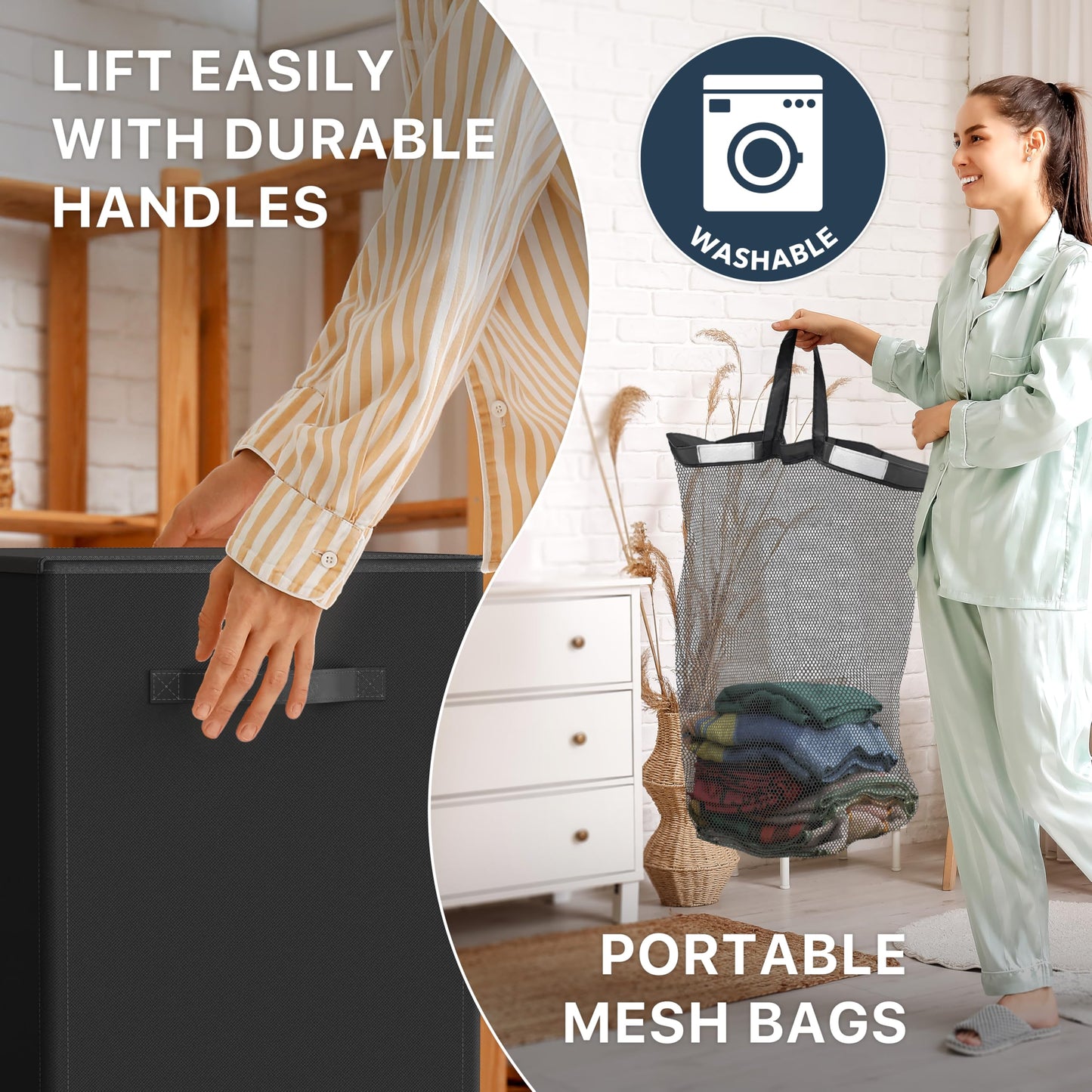 Simple Houseware Double Laundry Hamper with Lid and Removable Bags, Black