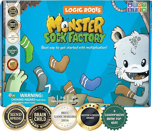 Monster Sock Factory STEM Toys for Kids 6-10 Years Old - Multiplication and Division Game - Easy to Play at Home, Learning Gift for Girls & Boys, Grade 1 and Up
