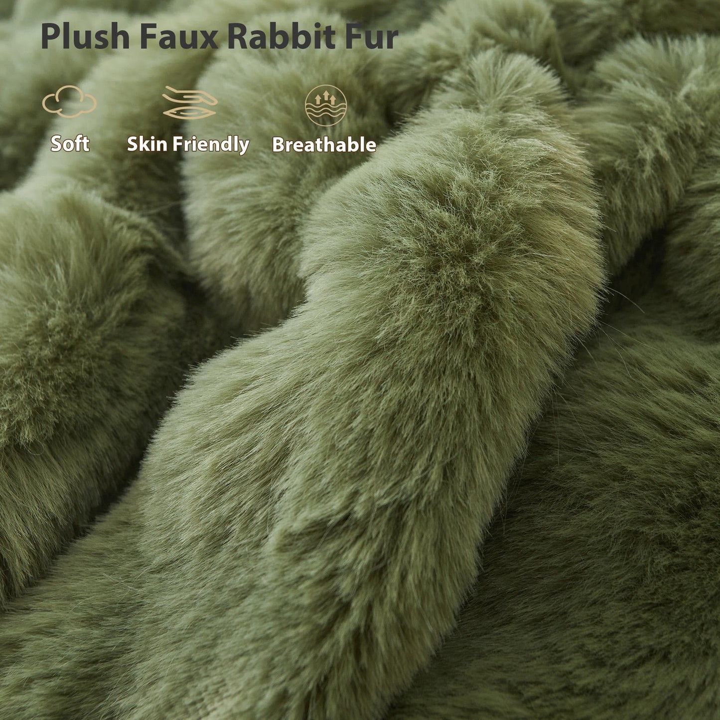 LIFEREVO 2 Pieces Fluffy Faux Rabbit Fur Pillow Cases, Luxury Soft Plush Shaggy Bubble Pillowcases Standard Size with Zipper, Furry Fuzzy Long Pillow Shams Adult Girls Kids Teens 20x26, Sage Green