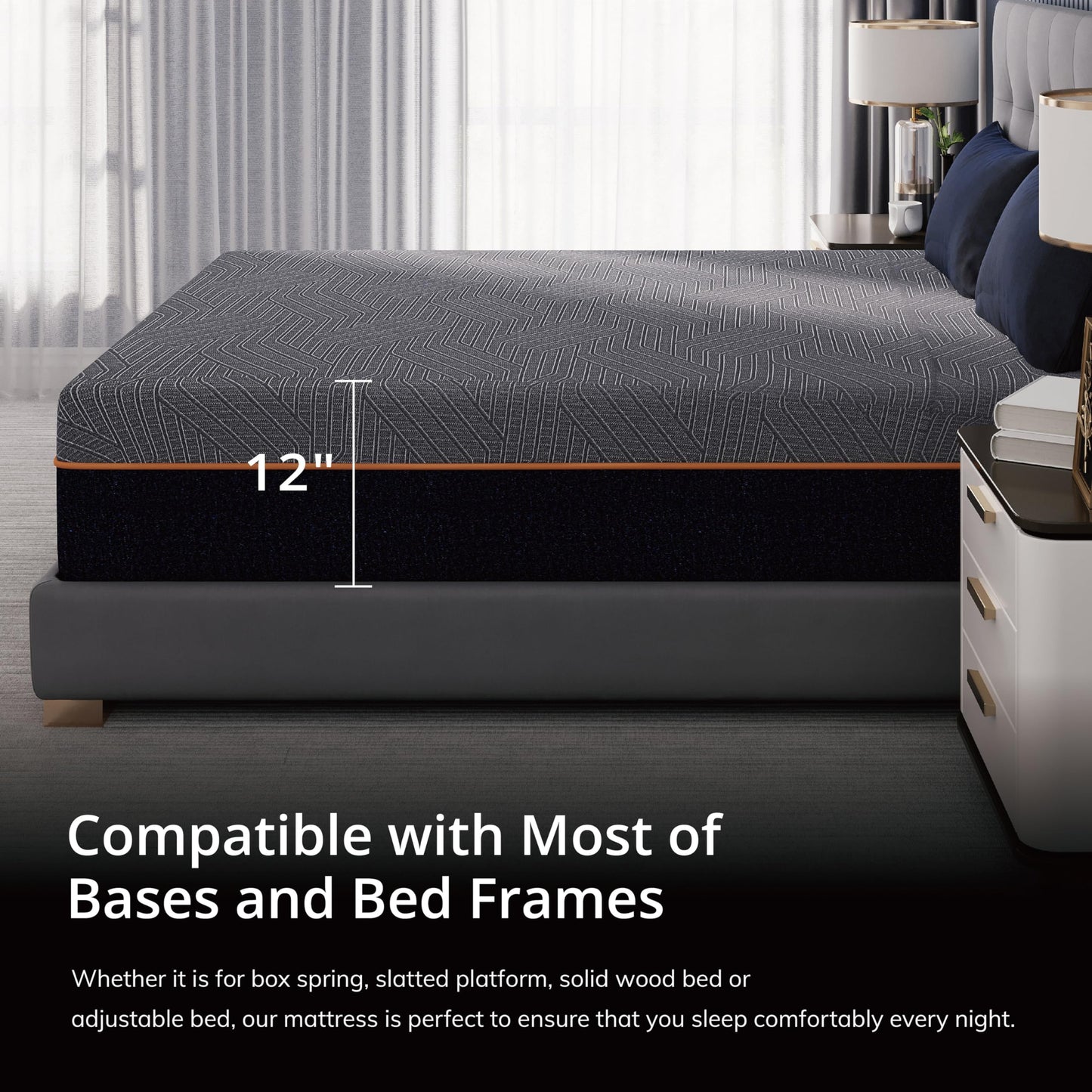 MLILY EGOHOME 12 Inch King Memory Foam Mattress for Back Pain, Cooling Copper Gel Bed in a Box, Foam Made in USA, CertiPUR-US Certified, Therapeutic Medium Firm, 76x80x12 Black