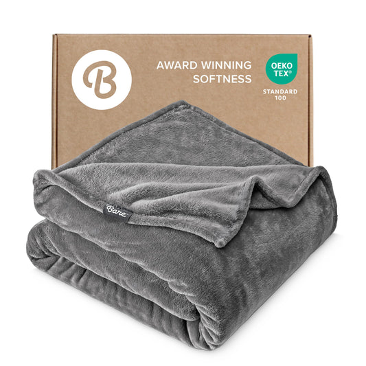 Bare Home Fleece Blanket - Full/Queen - Ultra-Soft Lightweight for Bed, Sofa, and Couch - Luxury Microplush - Cozy Warm Blanket (Full/Queen, Grey)