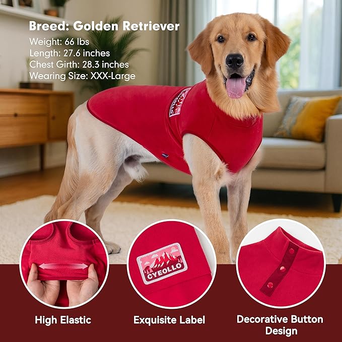 cyeollo Fleece Dog Christmas Sweater, Soft Stretchy Fleece Dog Jacket Pullover Turtleneck Dogs Vest Lightweight Coat Warm Winter Pet Clothes Boy Girl, Red XXL