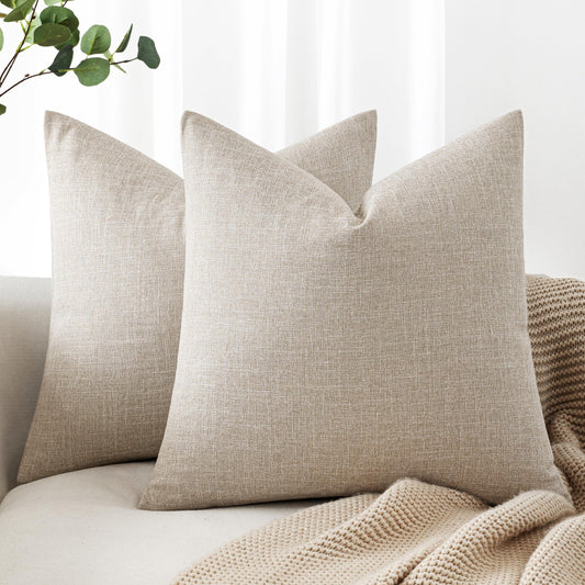 MIULEE 24x24 Inch Pack of 2 Decorative Linen Burlap Textured Euro Pillow Covers Farmhouse Boho Accent Pillowcases Spring Home Decor for Couch Sofa Bedroom Living Room Taupe