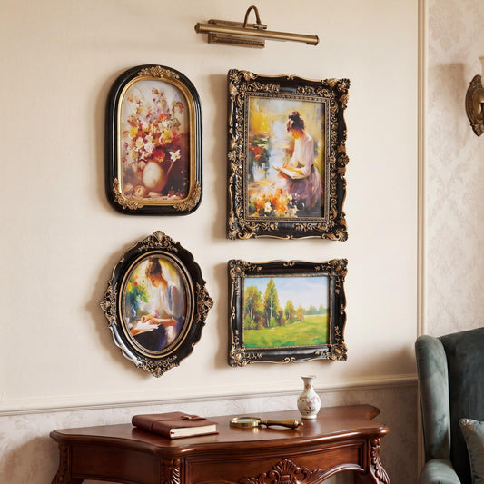 Geetery 4 Pcs Vintage Picture Frames Set for Gallery Wall, Black Ornate Baroque Picture Frames, Antique Victorian Decorative Photo Frame for Tabletop or Wall Display, Shabby Cottagecore Home Decor