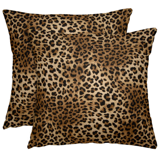 LXXTK Leopard Print Throw Pillow Covers 18x18 Inches Deep Brown Cheeth Decorative Pillow Case Set of 2 Soft Velvet Pillows Cushion Cover for Couch Bed Sofa Living Room (Deep Brown, 18" L x 18" W)