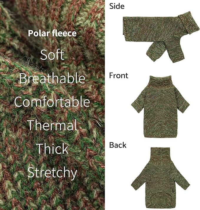 Fitwarm Knitted Turtleneck Dog Sweater, Thermal Dog Winter Clothes for Small Dogs Boy Girl, Holiday Pet Outfit, Heather Green, XXL