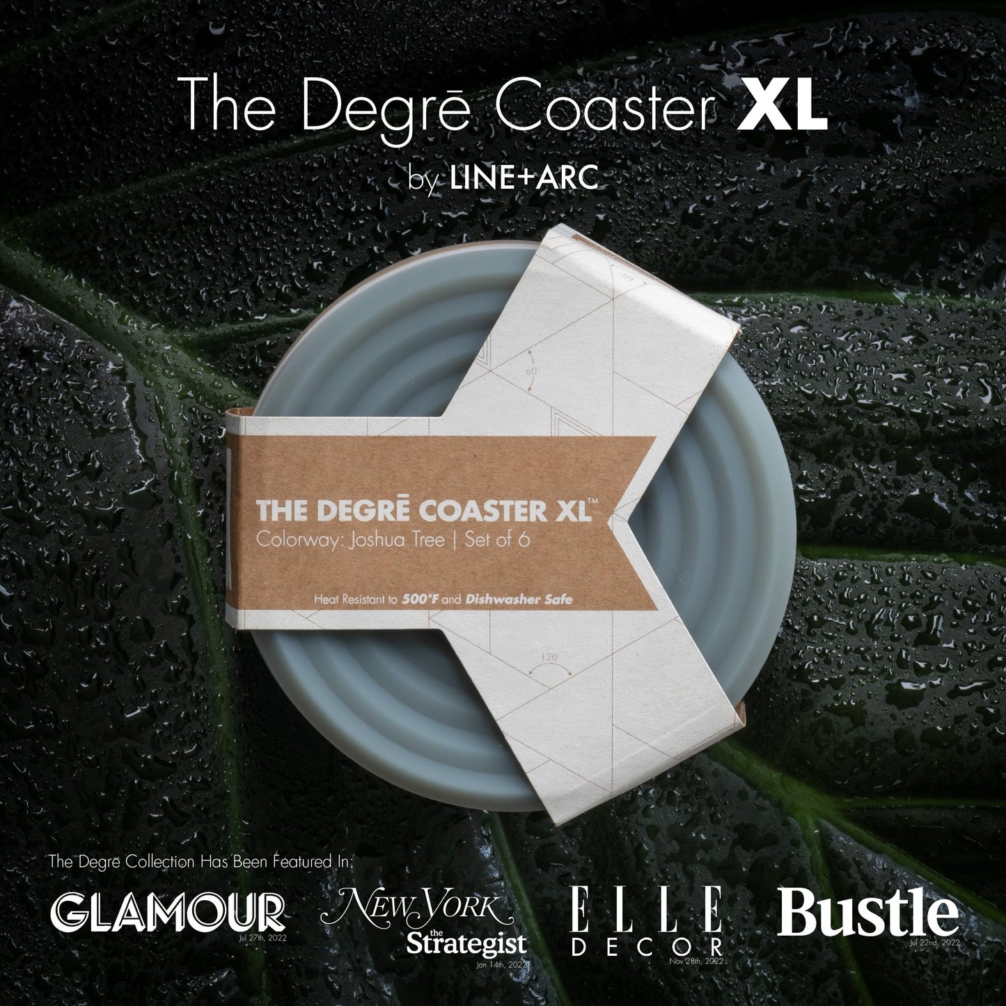LINE+ARC Extra Thick Silicone Coasters Waterproof Anti-Stain Heat-Safe Dishwasher-Safe Degrē Coasters XL (Set of 6 Sandstone) Outdoor Rubber Mid-Century Modern
