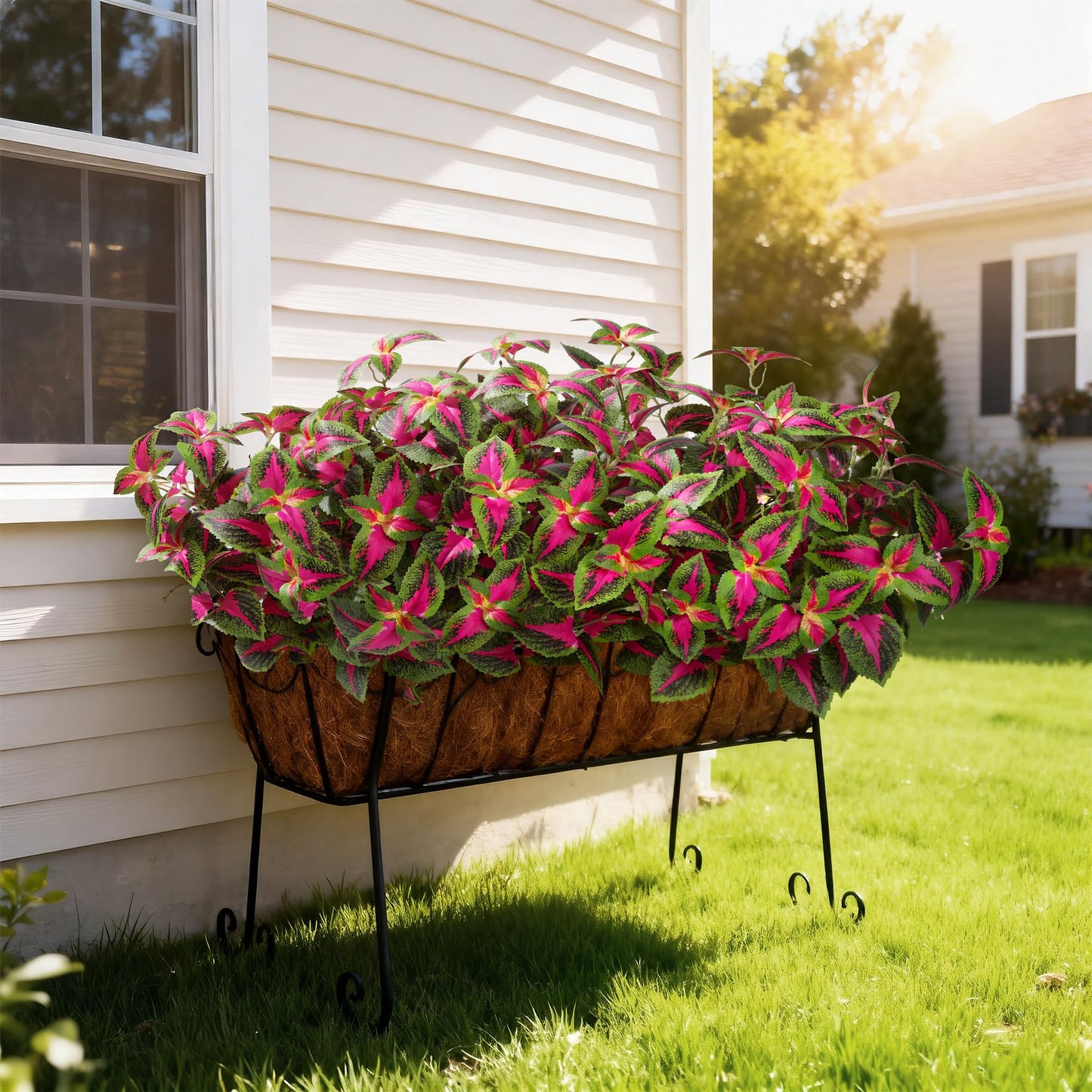 florisso Artificial Greenery Plants Outdoor, 5 Pcs Faux Coleus Plants UV Resistant Silk Plants with Stems, Fake Plants for Outside Garden Patio Hanging Planter Pathway Front Porch Decoration(Red)