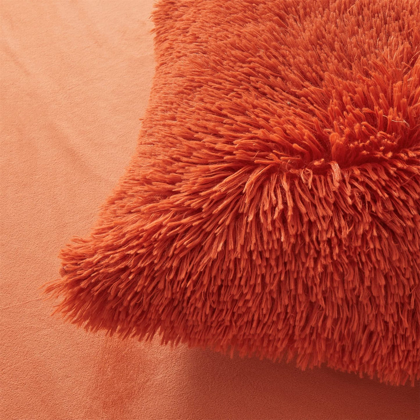 FOPPA Furry Pillow Cases Burnt Orange 26"x20", Faux Fur Shaggy Plush Fuzzy Fluffy Decorative Pillow Covers Set of 2, Standard Velvet Cushion Cover with Zipper for Bedroom Interior