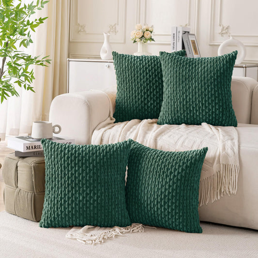 Cozoomy Set of 4 Dark Green Decorative Throw Pillow Covers 20x20 Inch Corduroy Pillow Covers for Bed Couch Sofa Living Room Soft Square Cushion Cases