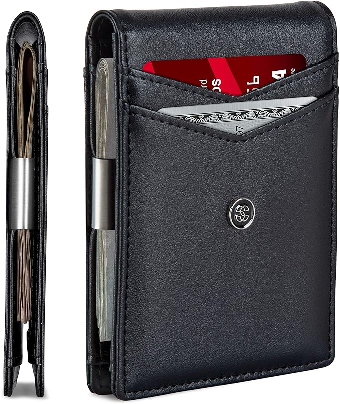 Suavell Slim Wallets for Men. Minimalist Bifold Wallet With Money Clip & ID Window. RFID Blocking Credit Card Holder Front Pocket Wallet, Gifts For Men - Husband Father On Birthday Anniversary.