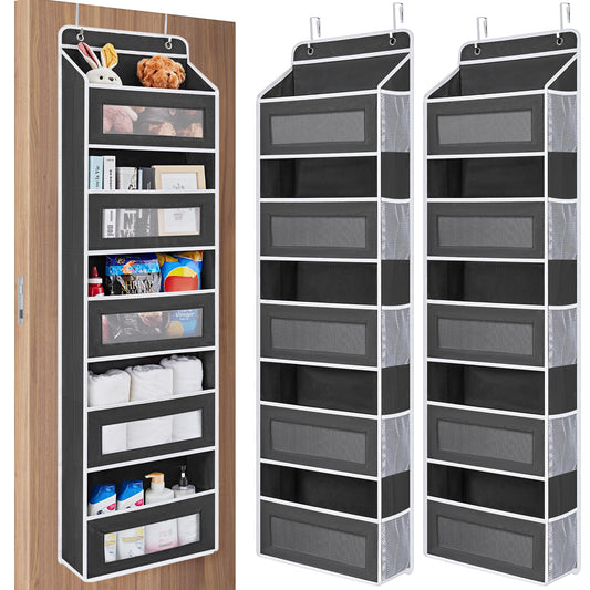 JARLINK 2 Pack Over the Door Organizer Storage, 5 Shelf Hanging Door Organizer with 5 Large Capacity Pockets, Anti Tilt 44 lb Load Behind Door Storage for Bedroom, Bathroom, Pantry, Nursery, (Black)