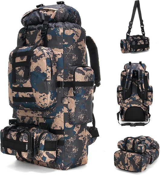 HongXingHai 100L Camping Hiking Backpack,Molle military Tactical rucksack backpack,Waterproof Lightweight Hiking Backpack (BlueCp)