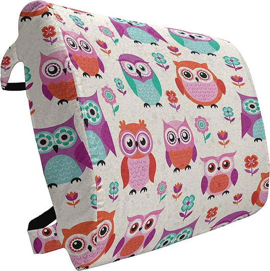Ambesonne Owls Lumbar Back Support Pillow, Owls Happy Hipster Modern Repeated Animals Pattern Illustration, High Density Foam for Office Chairs Car Seats, 14" x 13", Fuchsia Seafoam