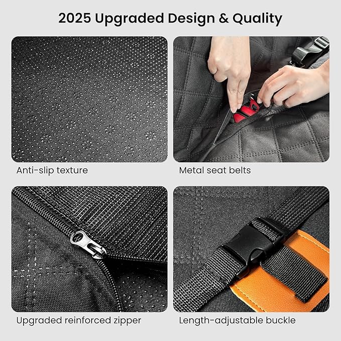 REEVAA Dog Car Seat Cover for Back Seat, Hard Bottom Dog Hammock, Pet Bed Extender for 2-4 Large/Medium Dogs, Waterproof Seat Protector, Universal L Size Fits for SUV Medium Truck, Black