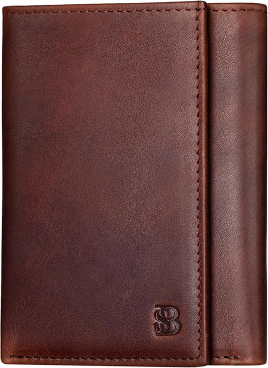 SERMAN BRANDS Trifold Wallet for Men - RFID Blocking Full Grain Leather, 11 Card Slots & ID Window, Slim Everyday Carry, Durable Stitching, Gift for Him