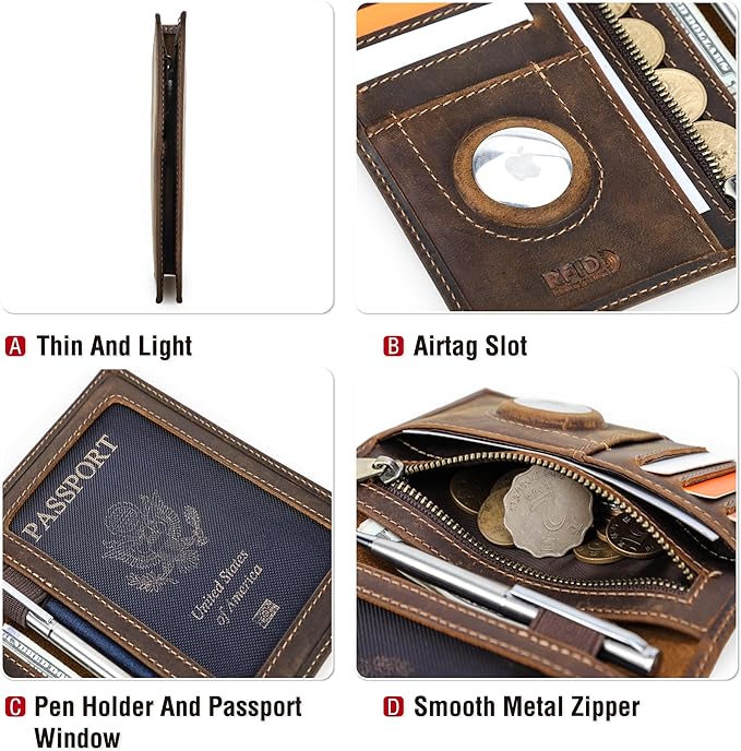 Top Grain Leather Single Travel Passport Wallet Embossing Badge for Unisex, Folio Design for Passport & Multi Cards, RFID Blocking for Passport/Cards/Checks/Bills/AirTag, Coffee Default, US
