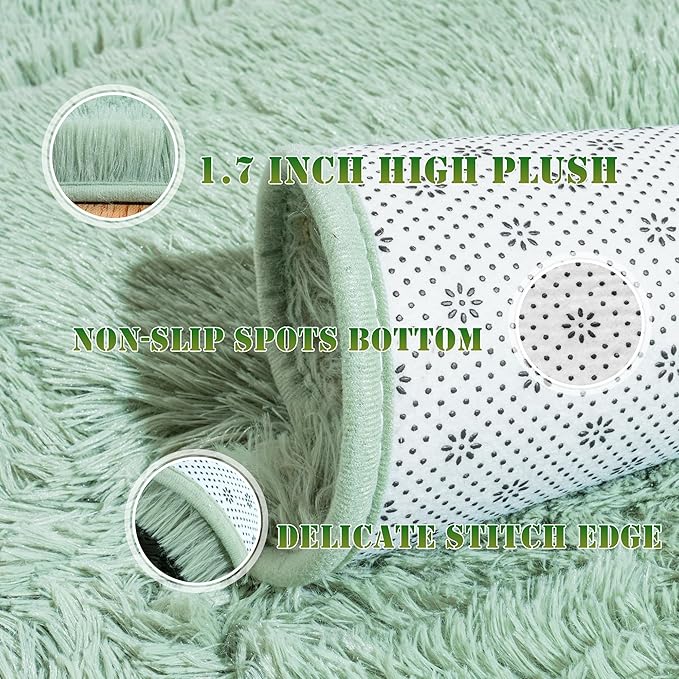 Ultra Fluffy Area Rugs for Living Room Bedroom, 6x9 Fuzzy Large Living Room Rugs, Thick Shag Rug for Dorm, Soft Non Slip Kids Girls Boys Rug for Home Decor Aesthetic, Sage Green