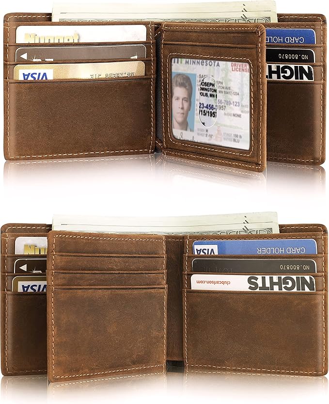 Mens Wallet With AirTag Holder, Bifold Leather RFID Blocking 1-2 ID Windows 12-13 Card Holders, Gift Box and Screen Protector Included, AirTag Not Included