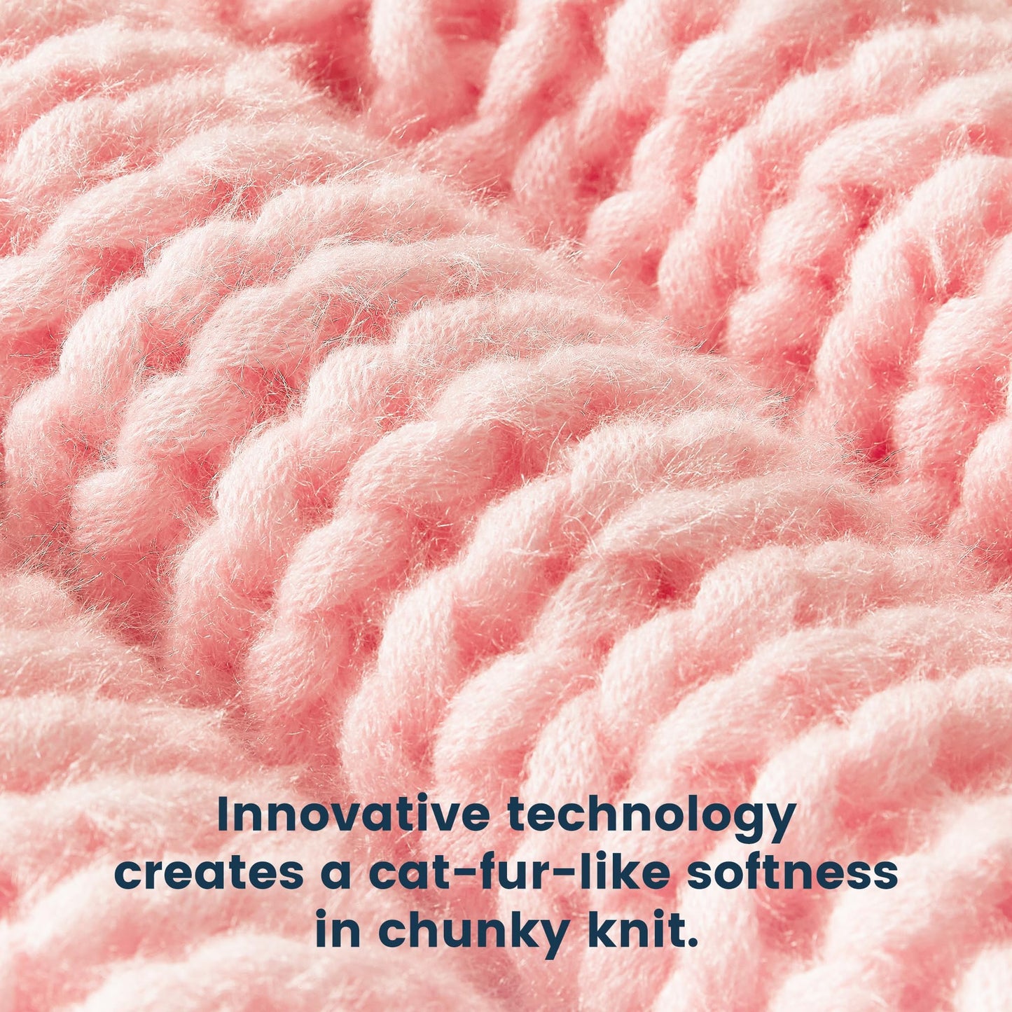 SLEEP ZONE Throw Blanket for Couch - Chunky Knit Hollow Blanket, Throw Blankets for Bed, Handmade Long Plush Cat Yarn, Soft Fluffy Knit Blankets Home Decor (Pink, 50x60in)