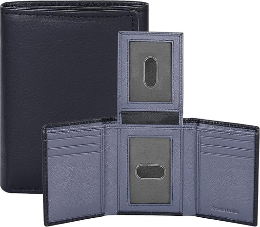 Real Leather Mens Trifold Wallet RFID Blocking Slim Minimalist Front Pocket - Thin & Stylish with ID Window in Gift Box