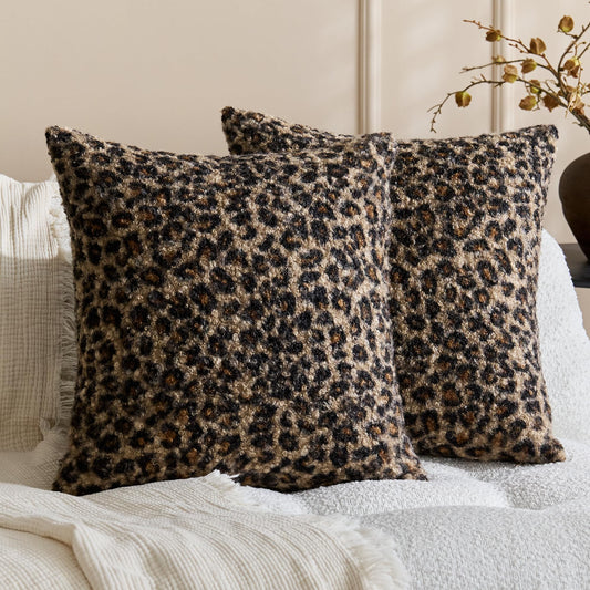 KINDREX Leopard Print Boucle Pillow Covers 18x18 Set of 2, Cloud-Like Soft & Fluffy Cheetah Cushion Cases, Eye-Catching Decor for Living Room Sofa Bedroom Decor