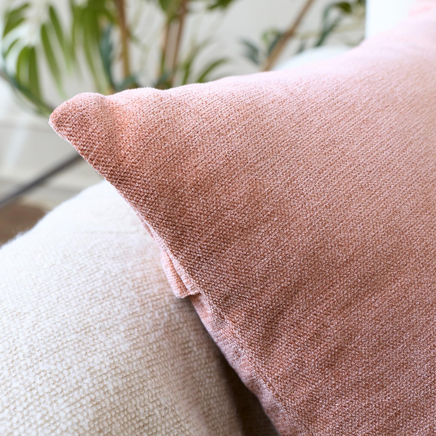 Encasa XO Thick Chenille Throw Pillow Covers Set of 2 | Buff - (24"x24") (60x60 cm) | Decorative Accent Square Throw Pillow Cases for Couch, Home Decor, Sofa
