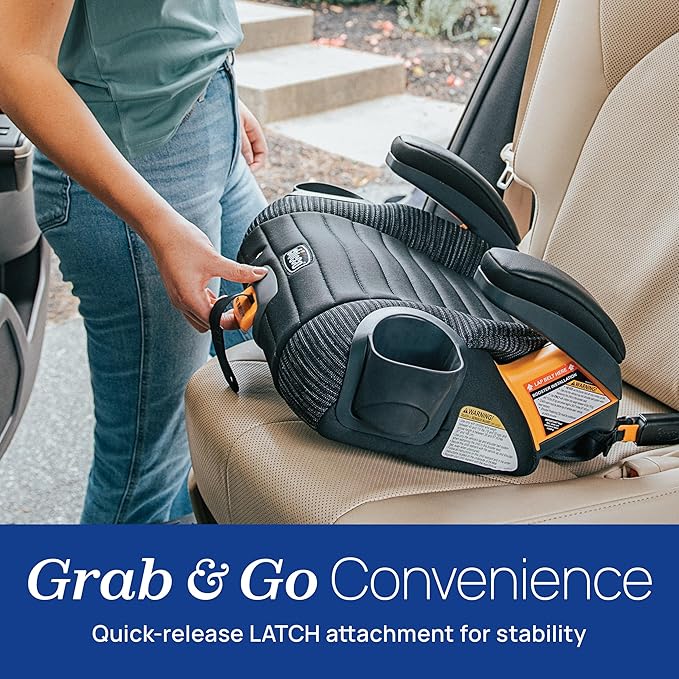 Chicco GoFit ClearTex Plus Backless Booster Car Seat, Latch Attachment, Quick-Release Latch Removal, Portable Car Booster Seat for Children at Least 4 Years Old and 40-110 lbs | Obsidian/Black
