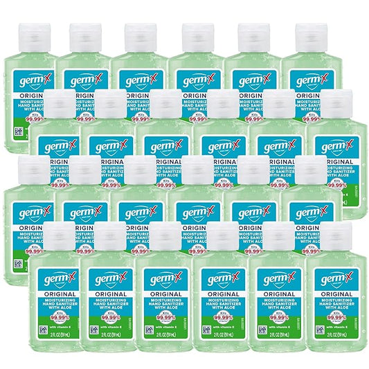 Germ-X Original Hand Sanitizer, 2 Fl Oz (Pack of 24), Less Drying Moisturizing Gel with Aloe and Vitamin E, No Rinse Formula, Bulk Mini Travel Size for On-The-Go
