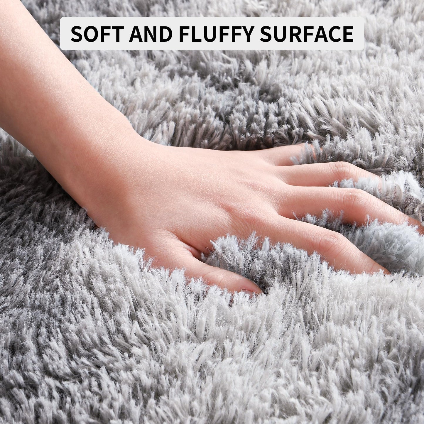 Tepook Area Rugs 10x14 for Living Room, Super Soft Fluffy Rugs for Bedroom, Modern Shaggy Rug Fuzzy Carpets for Kids, Plush Indoor Nursery Home Decor Rug with Non-Slip Bottom, Tie-Dyed Light Grey