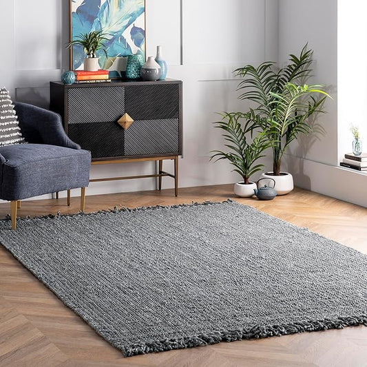 Nuloom Daniela Grey, 4' x 6', Handmade, Jute, Tassel, Soft and Textured, High Traffic, Stain Resistant, Easy Clean, Durable Area Rug for Bedroom, Living Room, Dining Space, Foyer, Entryway