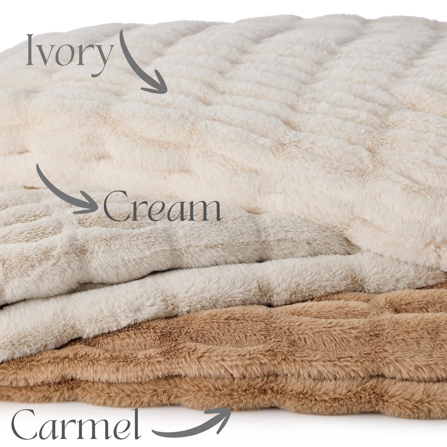 Raelee Luxury Faux Rabbit Fur Throw Blanket, Ultra Soft Double Sided Fluffy Plush Throw for Couch, Bed, Chair, Thick Warm Cozy Decorative Bubble Throw Blanket, Cream White, 50x60
