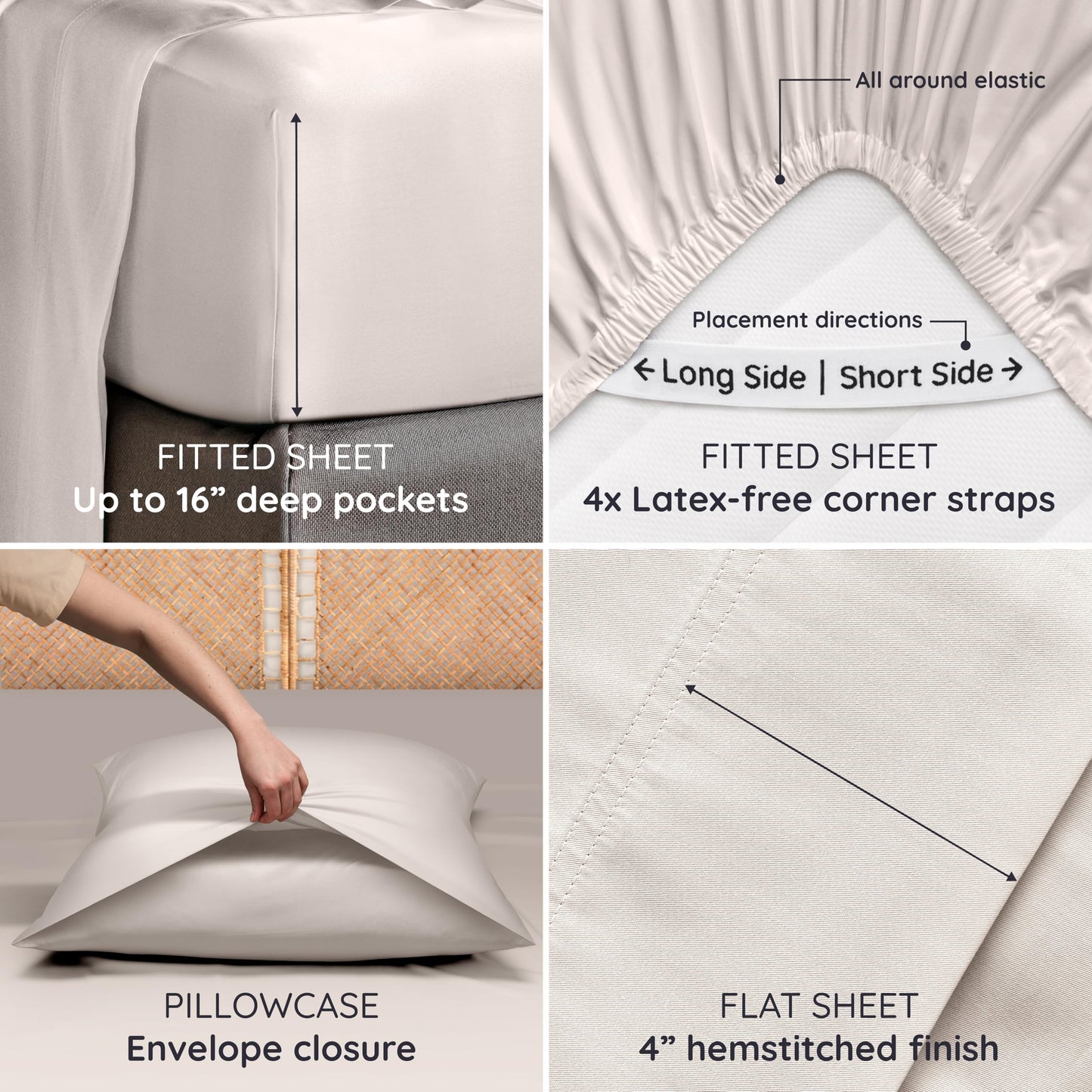 Bambaw 100% Viscose Derived from Bamboo Sheets Queen Size Set – 4pcs Cooling Sheets for Hot Sleepers, Soft Deep Pocket Queen Sheet Set Fits Up to 16'' with Elastic Corner Straps (Sand)