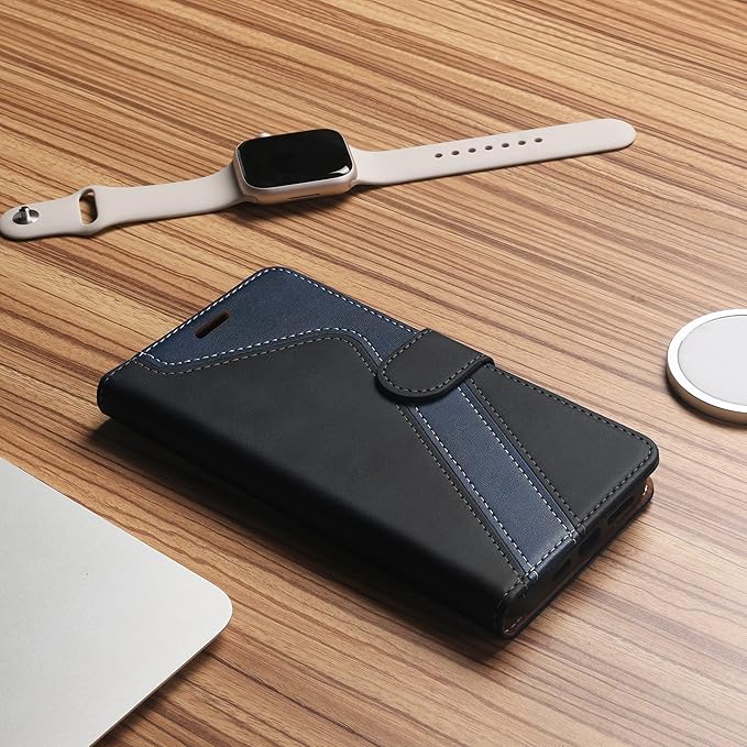CIVICASE for iPhone 16E/SE4 2025 Wallet Case,PU Leather Flip Case RFID Blocking Credit Card Holder Folio Magnetic Stand TPU Shockproof Cover Compatible with iPhone 16E/SE4, Black Blue