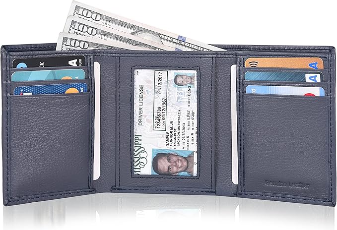 Tri fold Leather Wallet for Men with RFID | Slim Wallets for Men with 1 ID and 6 Credit card slots | Front Pocket Minimalist