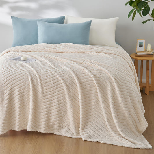 Joiedomi Queen Size Blanket for Bed, Soft & Warm White Fleece Blankets Gifts for Women Mom, Cozy Cute Soft Throw 90x90 Inches