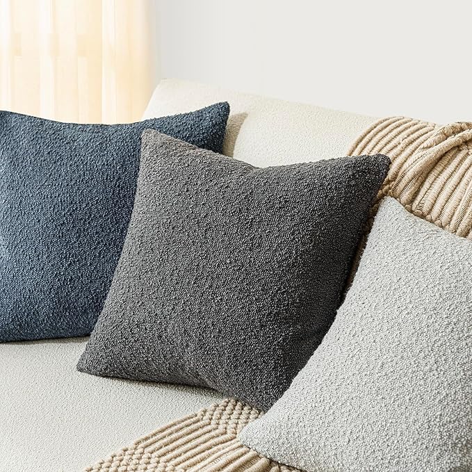 Foindtower Decorative Textured Boucle Throw Pillow Covers Accent Solid Pillow Cases Neutral Soft Cozy Couch Cushion Case for Chair Sofa Bedroom Living Room Home Decor 24 x 24 Inch,Dark Grey