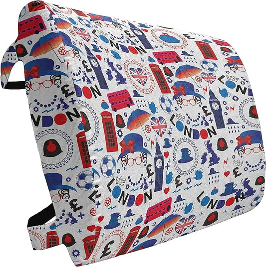 Ambesonne London Lumbar Back Support Pillow, Pattern with London Queen Elizabeth Umbrella Tea Party Map Travel Theme, High Density Foam for Office Chairs Car Seats, 14" x 13", Ruby Blue