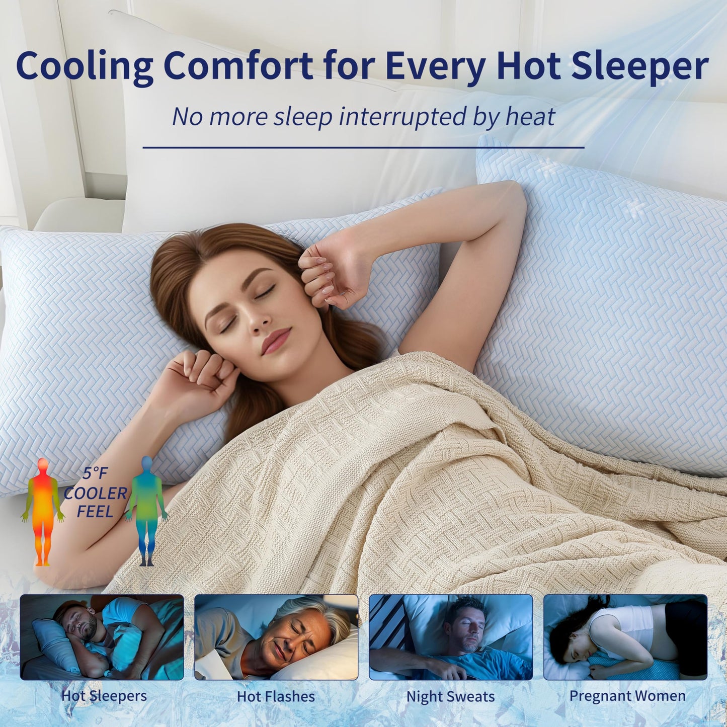 DOWNCOOL Cooling Pillow Queen Size Set of 2, Adjustable Shredded Memory Foam Pillows for Sleeping, Cool Bed Pillows for Hot Sleepers, Supportive Firm Pillow for Side Back Stomach Sleepers, 20"X30"