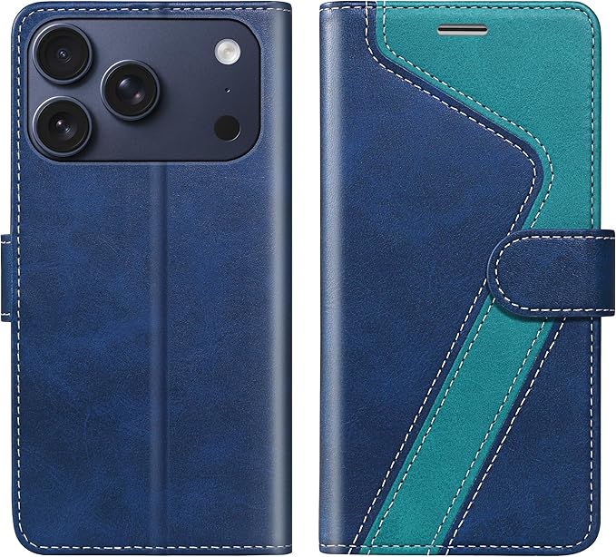 CIVICASE for iPhone 17 Pro Wallet Case,PU Leather Flip Case RFID Blocking Credit Card Holder Folio Magnetic Stand TPU Shockproof Cover Compatible with iPhone 17 Pro, Blue Green