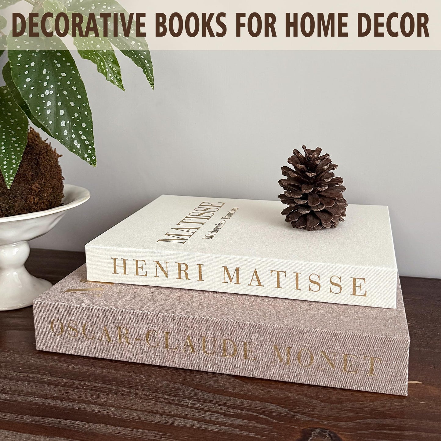 RolenBox Decorative Books for Home Decor, Coffee Table Decor with Linen White Books Stack Bookshelf, Fake Book Double as Libros Decorativos and Photo Storage (2 Piece Set)