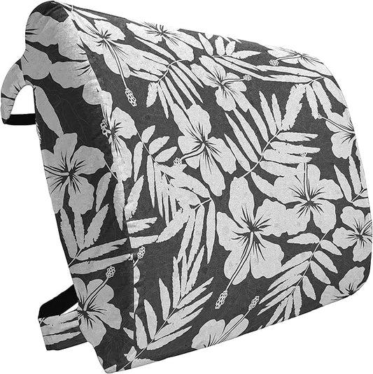 Ambesonne Tropical Lumbar Back Support Pillow, Artisan Exotic Hibiscus Flowers Fern Leaves Pattern Nature Plant Picture Art, High Density Foam for Office Chairs Car Seats, 14" x 13", White Grey