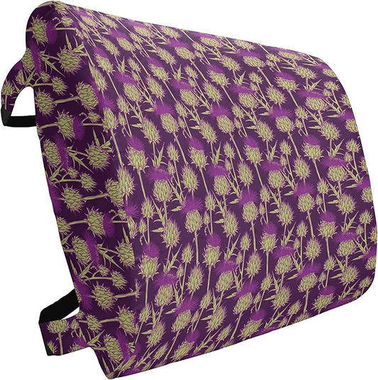 Ambesonne Thistle Lumbar Back Support Pillow, Graphic Background with Vibrant Colored Scottish Thistles Pattern, High Density Foam for Office Chairs Car Seats, 14" x 13", Yellow Green and Purple