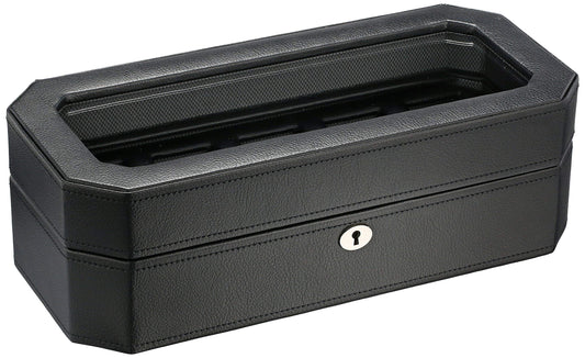 WOLF Windsor 5-Piece Watch Box, Black - Features Five Watch Compartments & Vegan Leather Exterior