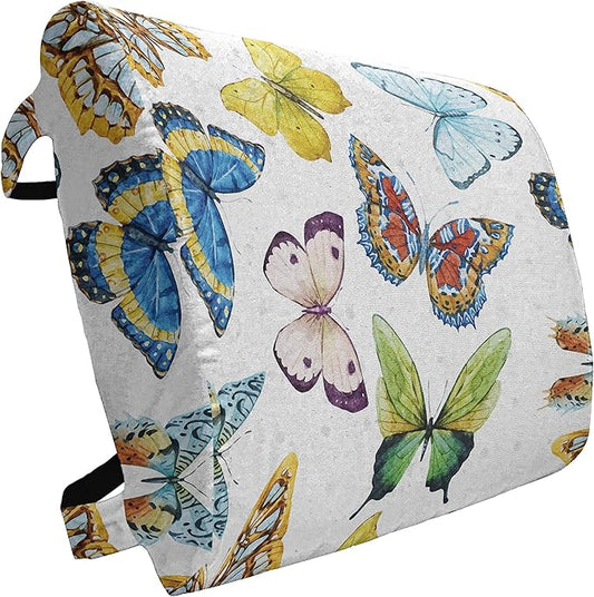 Ambesonne Butterfly Lumbar Back Support Pillow, Colorful Watercolor Animals with Numerous Different Designs and Elements, High Density Foam for Office Chairs Car Seats, 14" x 13", Yellow Blue