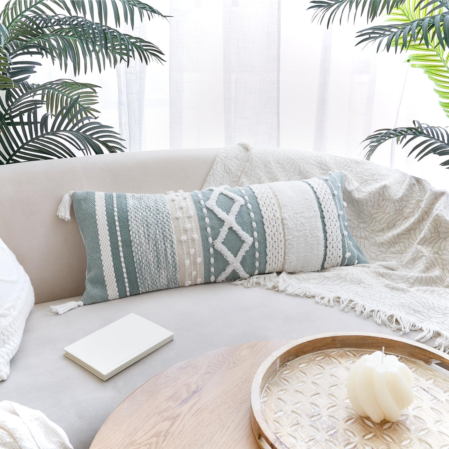 Decorative Boho Lumbar Pillow Cover 14x36 – Beautiful Throw Pillow with Soft Texture for Bed, Couch Decor or as Body Cushion – A Stylish Addition to Your Bedroom