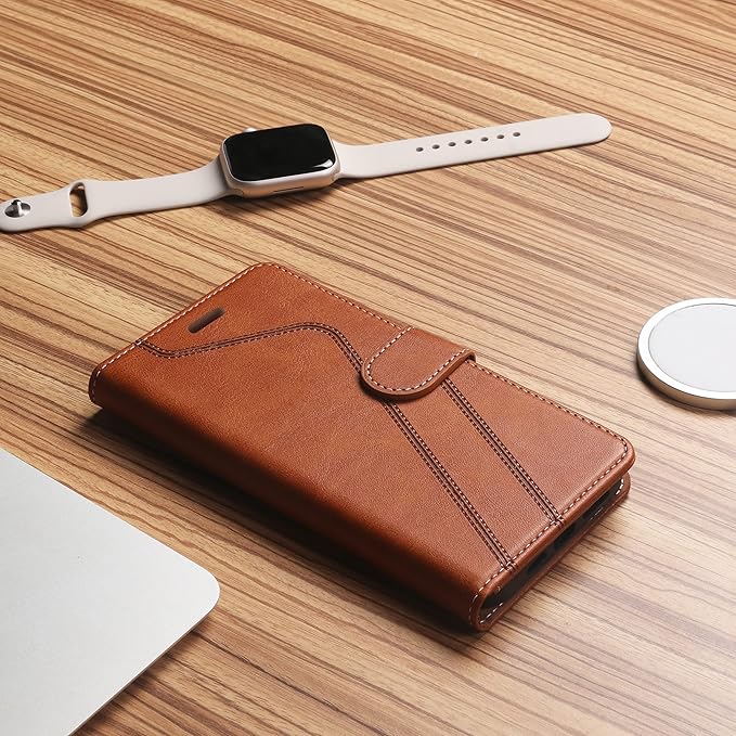 CIVICASE for iPhone 15 Pro Wallet Case,Leather Flip Case RFID Blocking Credit Card Holder Folio Magnetic Stand TPU Shockproof Cover Compatible with iPhone 15 Pro Brown