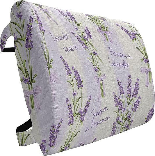 Ambesonne Lavender Lumbar Back Support Pillow, Stripes and Flowers Ribbons Romantic Country Spring Season Inspired Design Art, High Density Foam for Office Chairs Car Seats, 14" x 13", Purple