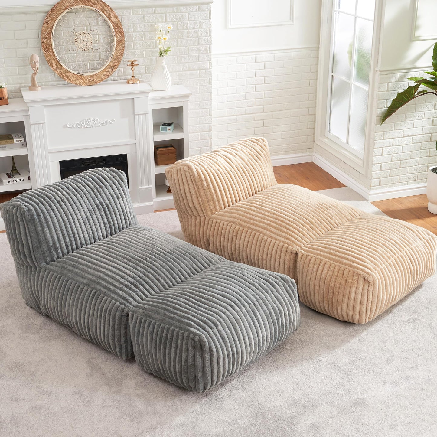 Bean Bag Chairs for Adults Giant Bean Bag Chair Memory Foam BeanBag Chair Bean Bag Sofa with Filler Faux Fur Fireside Beanbags Lazy Sofa for Living Room Bedroom Office (Khaki, Large)